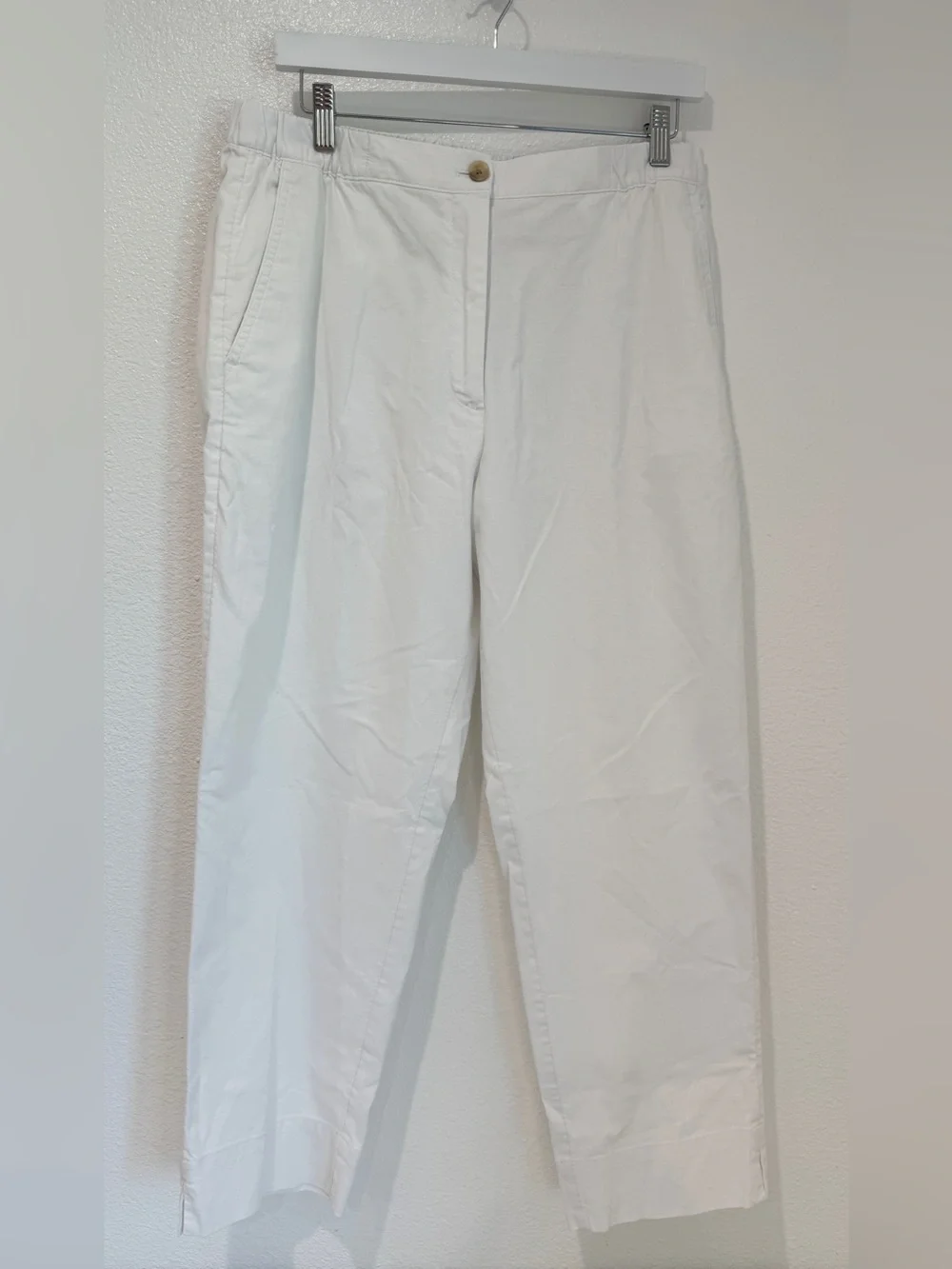 Banana Republic White Linen Blend Tapered High Rise Pants Coastal Boho Resort L